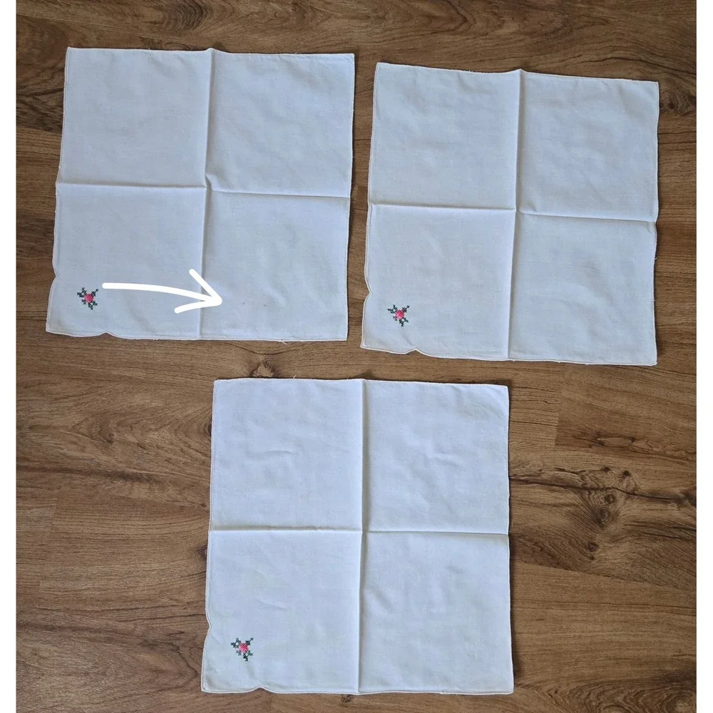 Vintage Embroidered Linen Napkins Set of 11 15x15 Floral Cross Stitched Handmade